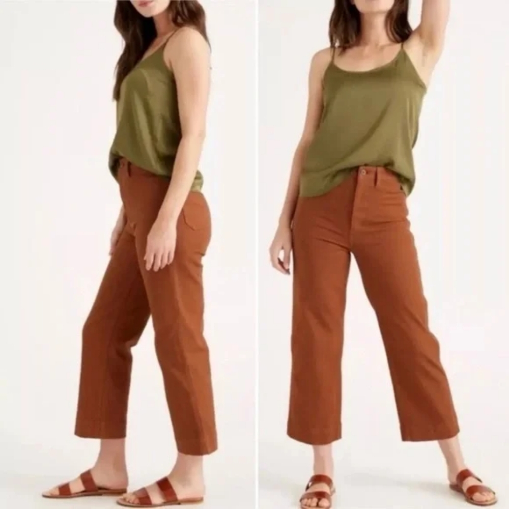Quince Olive Top and Brown Wide Leg Pants